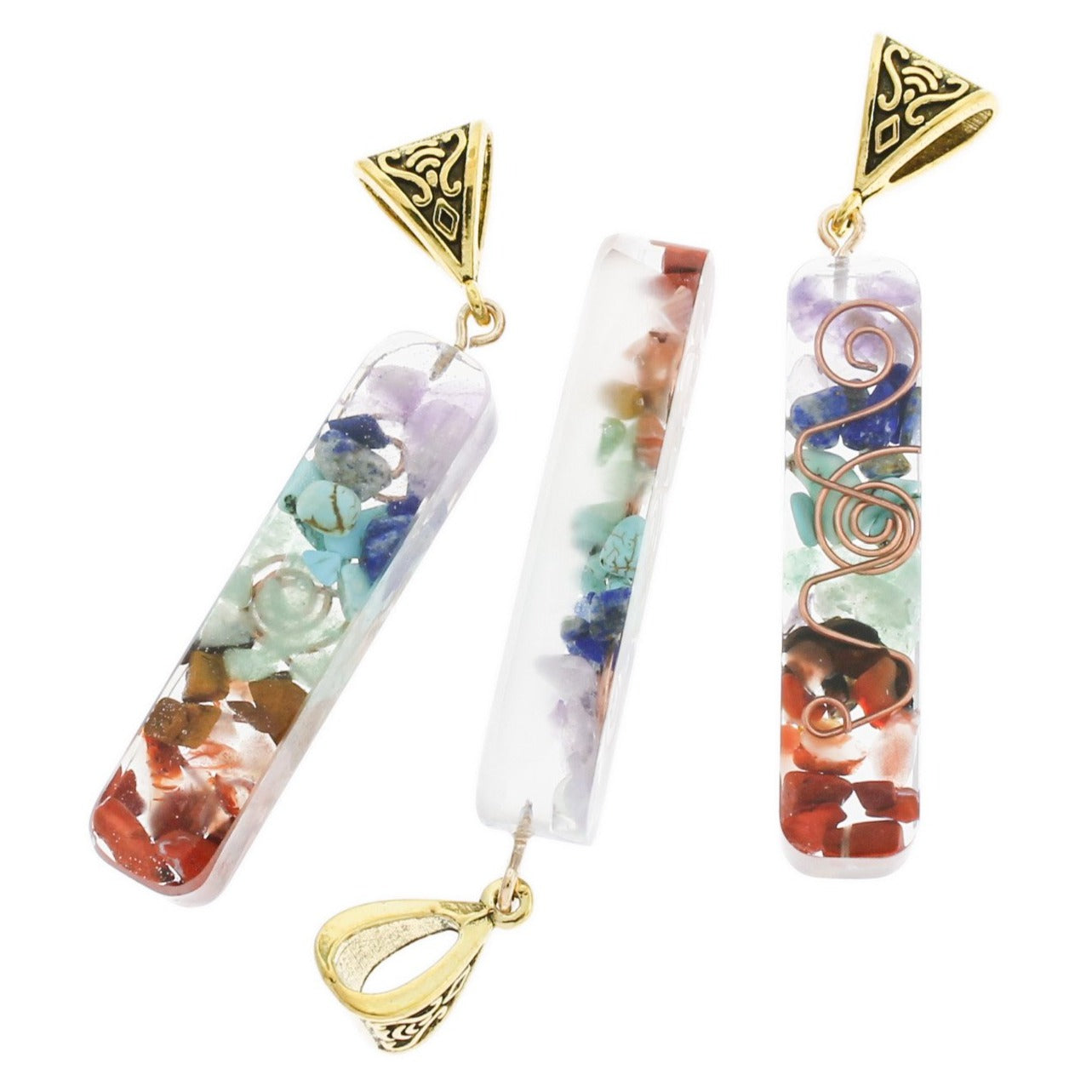 Pendentif Chakra en pierres précieuses naturelles et résine époxy - GEM123