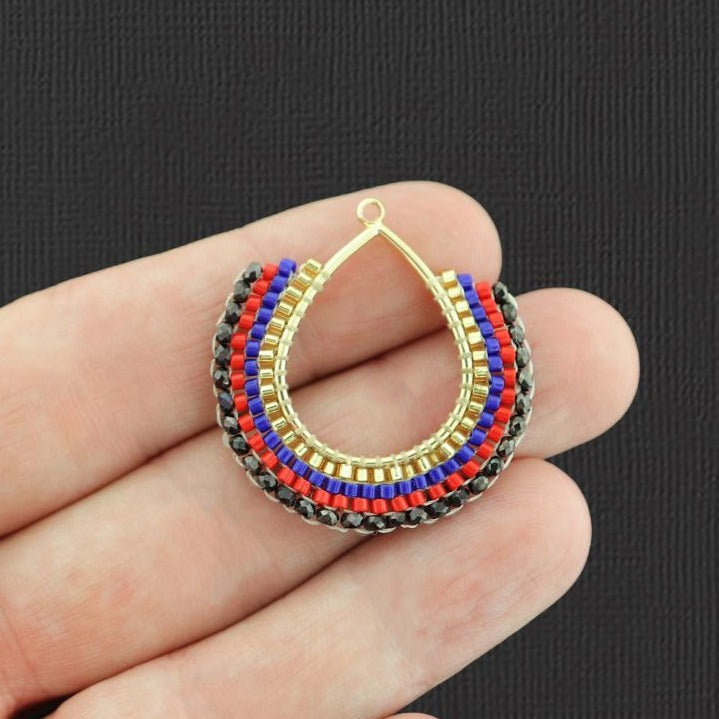 Chandelier Hoop Seed Bead Gold Tone Charm 2 Sided - Z1316