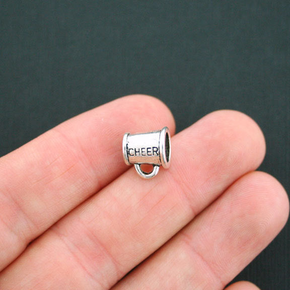 Cheer Megaphone Spacer Beads 10mm x 11mm x 9mm - Silver Tone - 4 Beads - SC7769