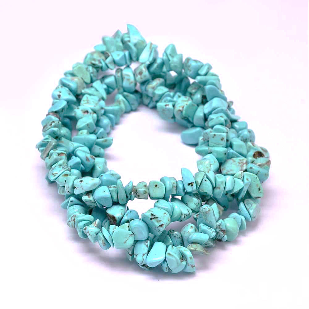 Perles Howlite Naturelles Chip 5mm-10mm - Turquoise Foncé - 1 Brin 282 Perles - BD1229