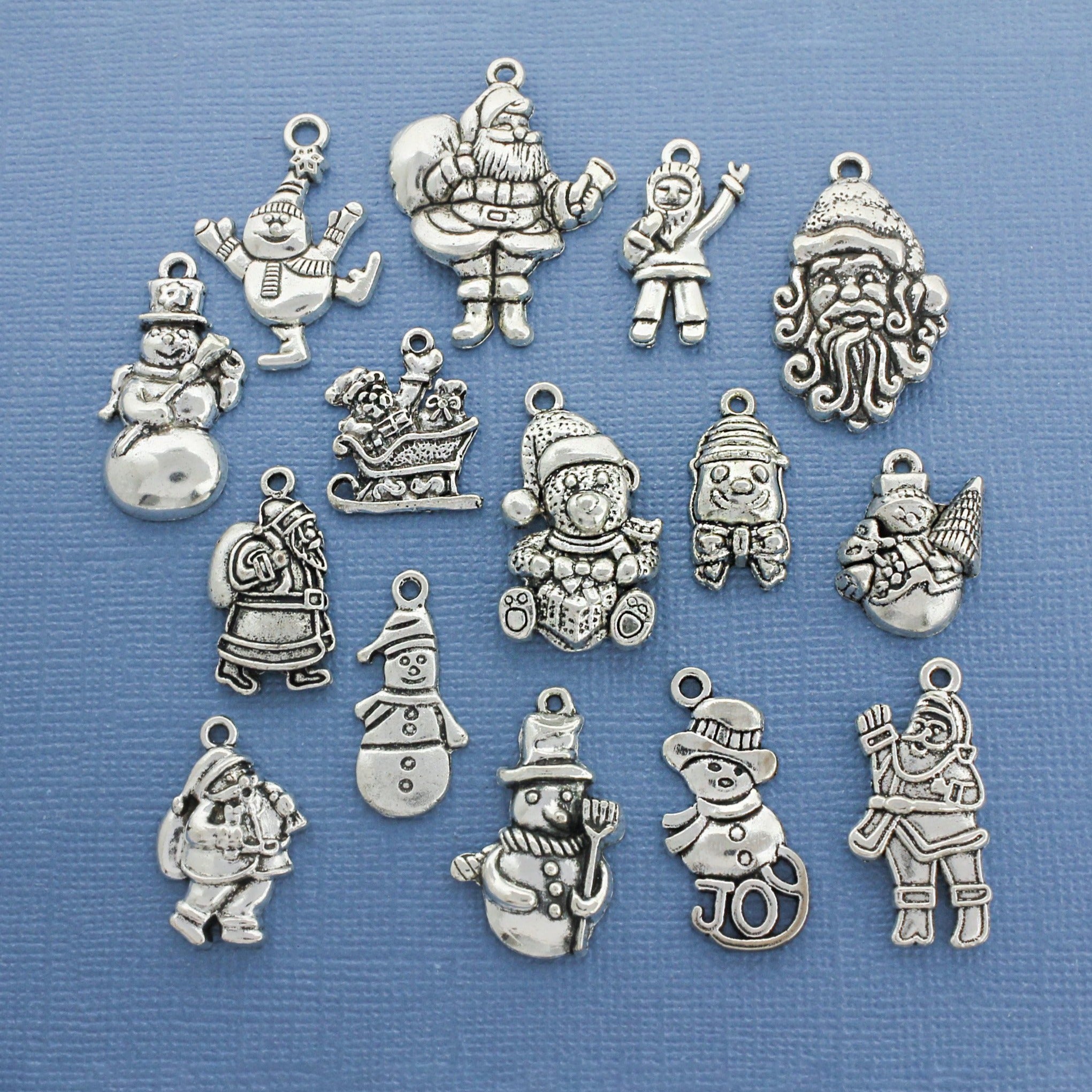 Christmas Charm Collection Antique Silver Tone 15 Different Charms - COL121H