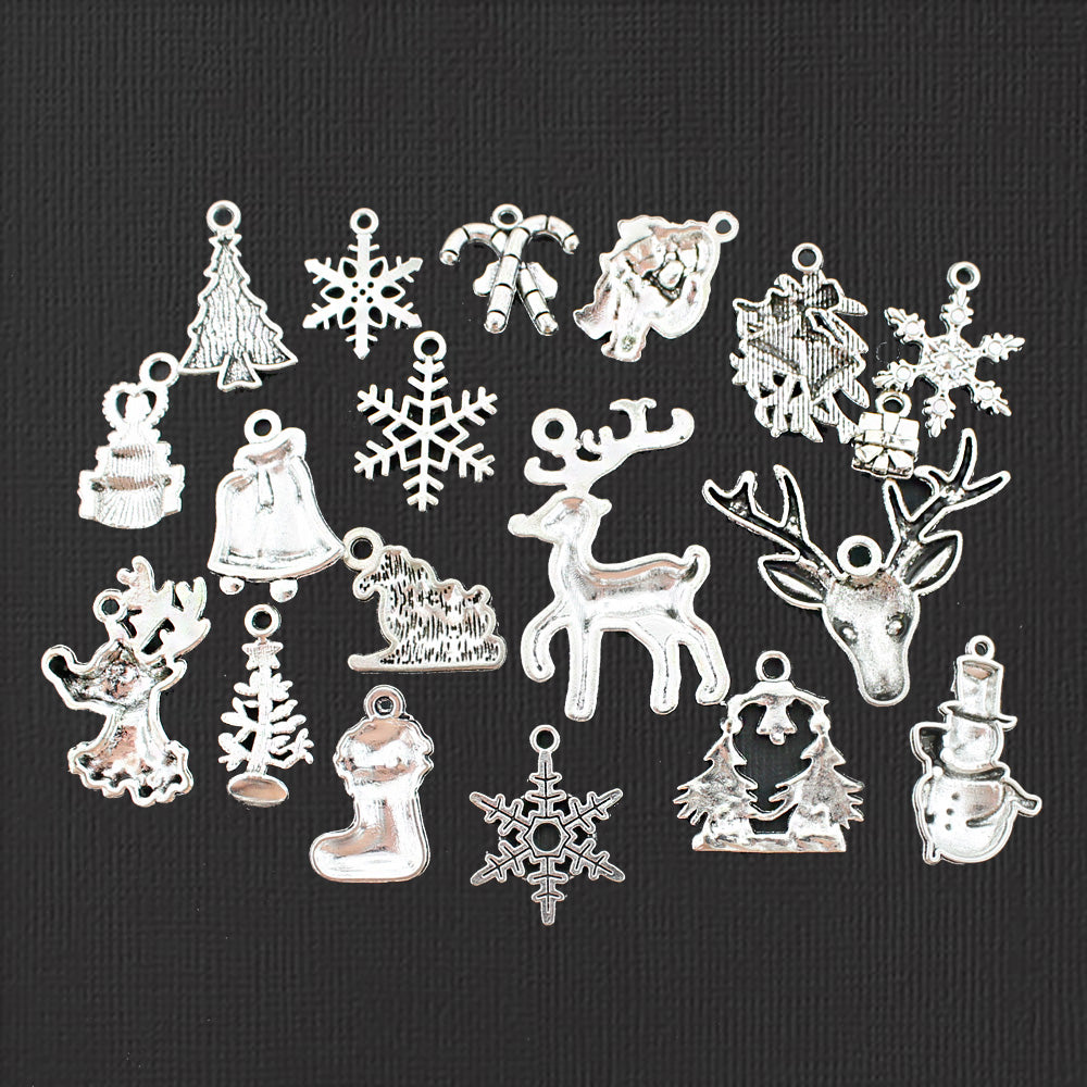 Christmas Charm Collection Antique Silver Tone 19 Different Charms - COL055H