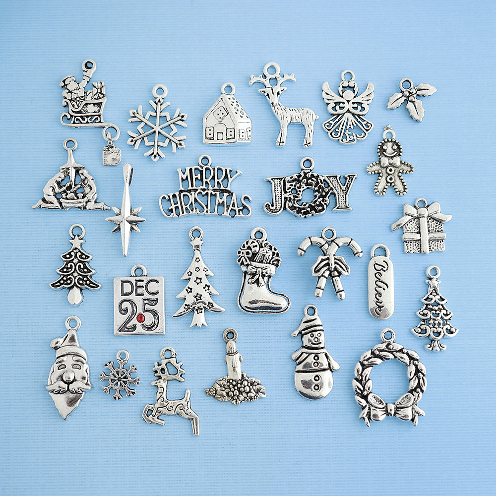 Collection de breloques de Noël ton argent antique 25 breloques différentes - COL114