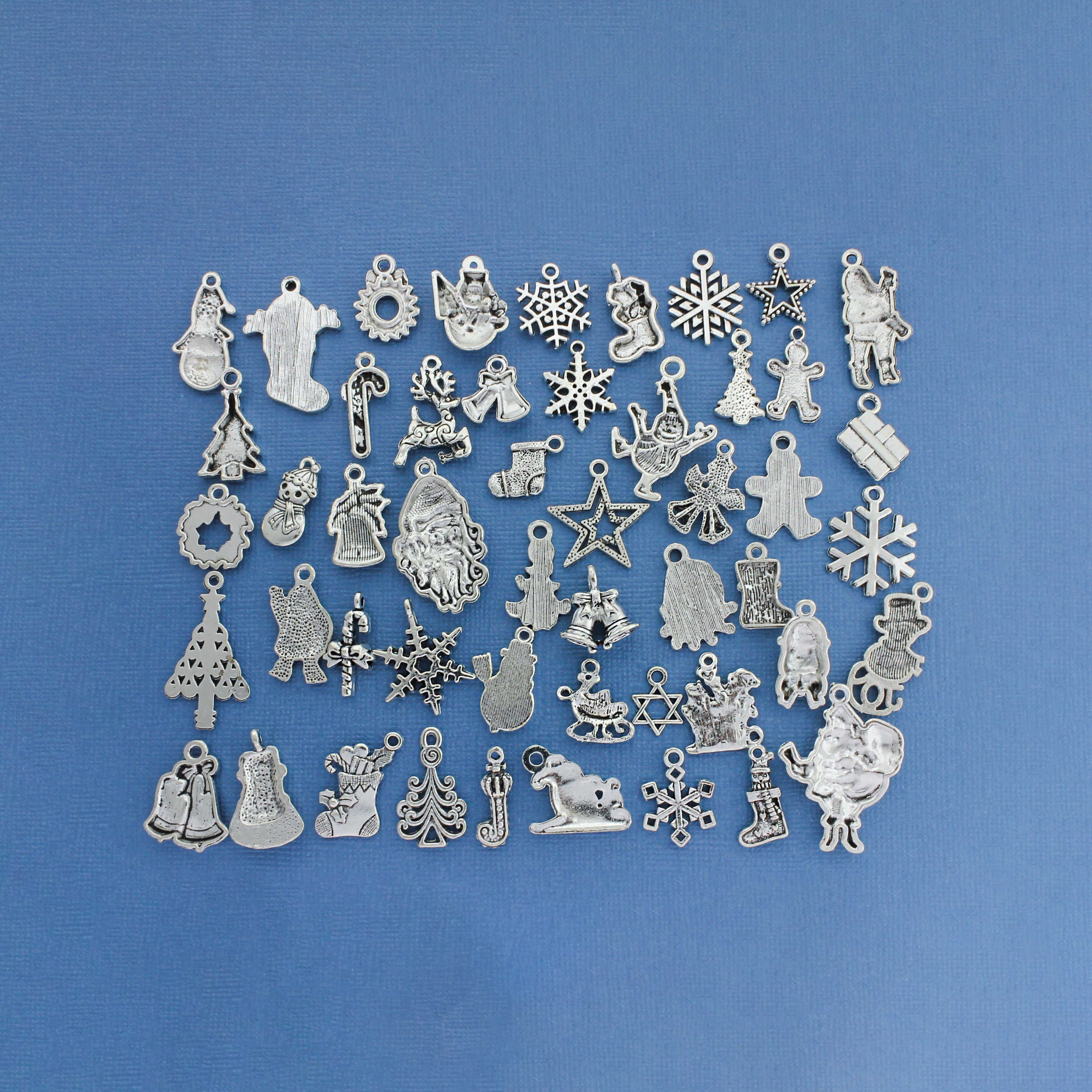 Christmas Charm Collection Antique Silver Tone 50 Charms - COL362H