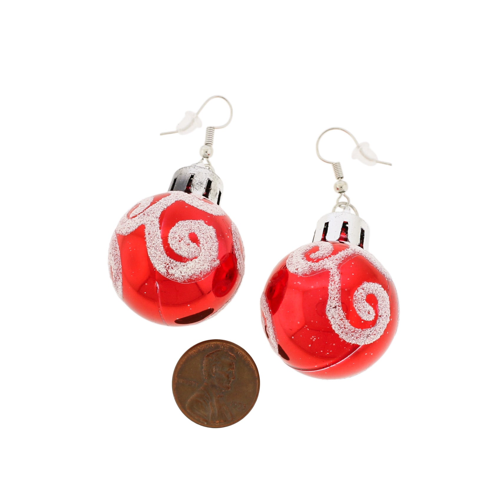 Boucles d'oreilles françaises argentées - Ampoules de Noël rouges - 60 mm x 30 mm - 2 pièces 1 paire - ER516