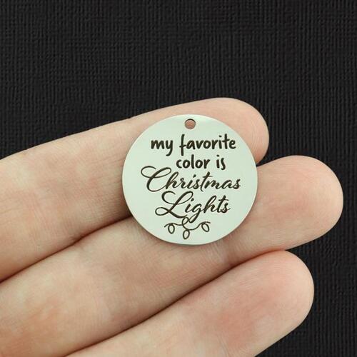 Christmas Lights Stainless Steel 25mm Round Charms - My favorite color is - BFS009-5717