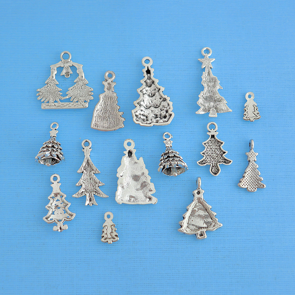 Christmas Tree Charm Collection Antique Silver Tone 14 Different Charms - COL271