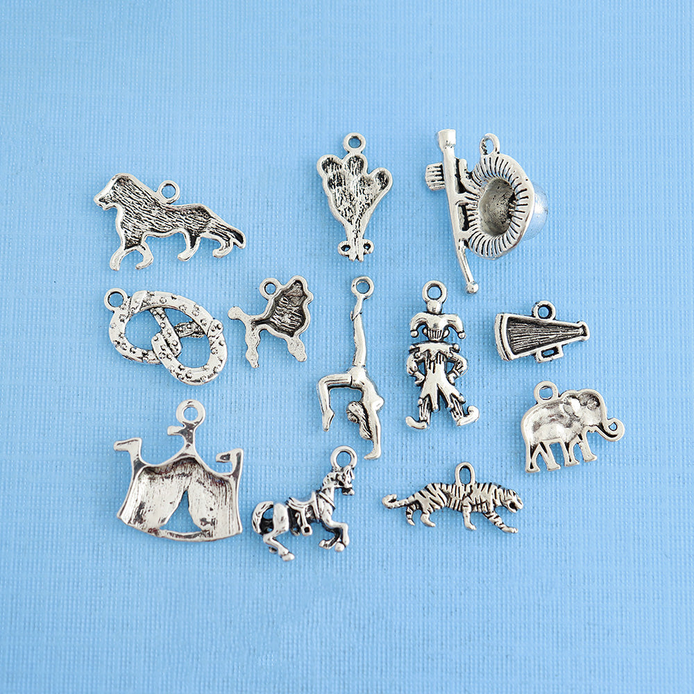 Circus Charm Collection Antique Silver Tone 12 Charms - COL334