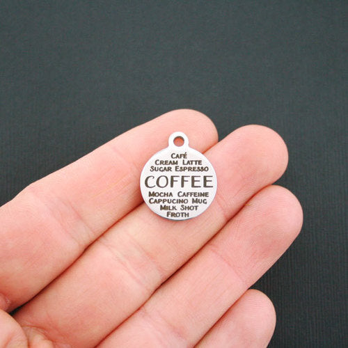 Coffee Word Collage Stainless Steel Charms - BFS001-1119