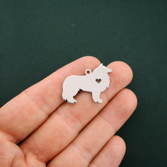 Collie Silver Tone Stainless Steel Charm 2 Sided - MT429