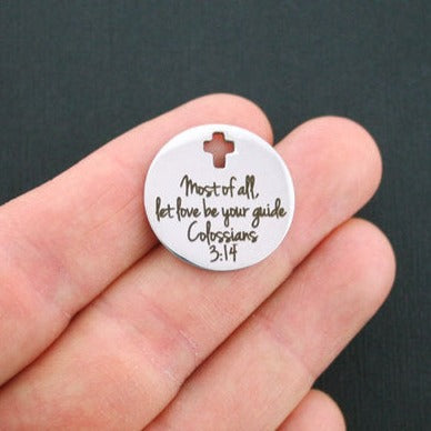 Colossians 3:14 Stainless Steel Cross Charms - Most of all, let love be your guide - BFS023-0922