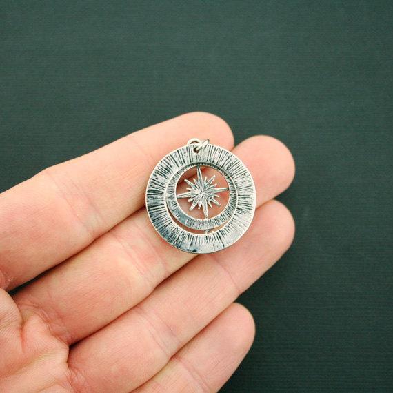 Compass Antique Silver Tone Charm - SC6444