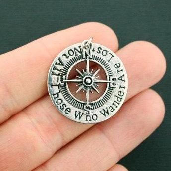 Compass Antique Silver Tone Charm - SC6444