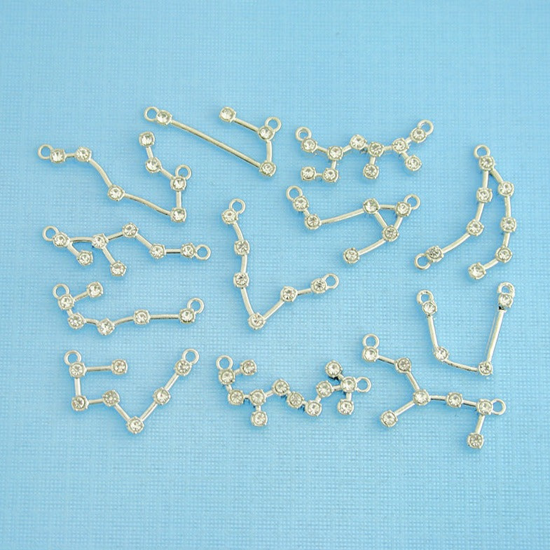 Constellation Charm Collection Silver Tone With Inset Rhinestones 12 Different Charms - COL189H