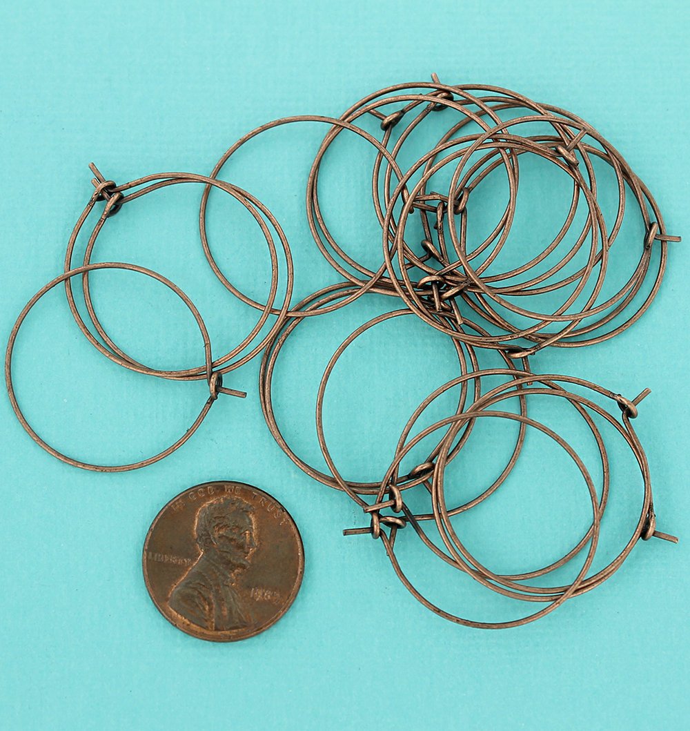 Copper Tone Earring Wires - Wine Charms Hoops - 30mm - 25 Pieces - Z511