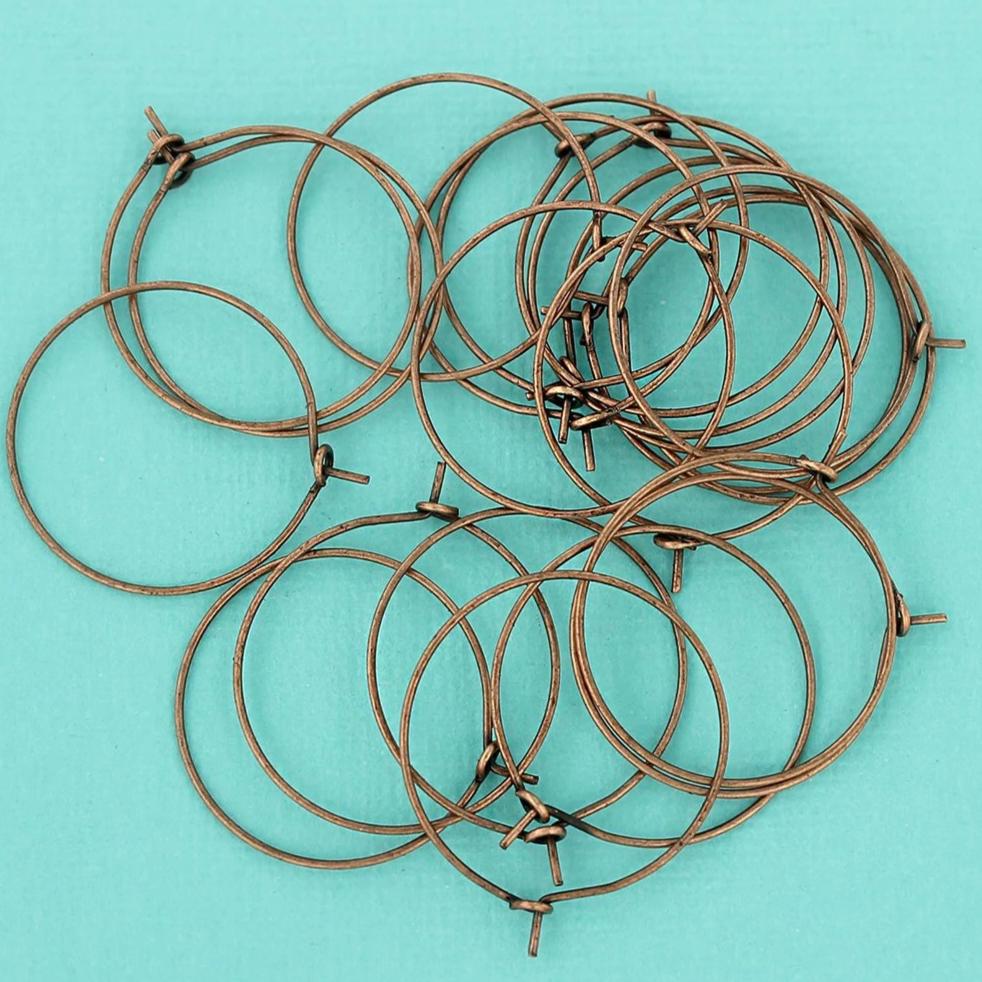 Copper Tone Earring Wires - Wine Charms Hoops - 30mm - 25 Pieces - Z511