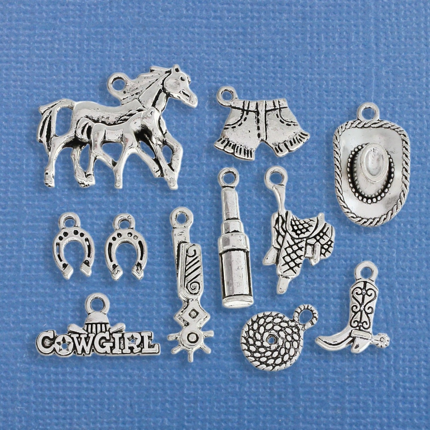 Cowgirl Charm Collection Antique Silver Tone 11 Charms - COL180