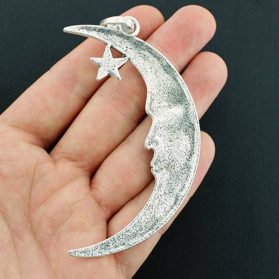 Crescent Moon Antique Silver Tone Charms - SC7660
