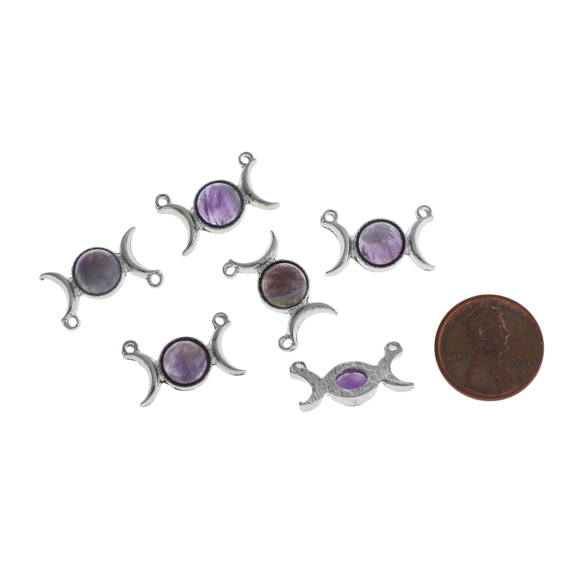 Crescent Moon Connector Charm With Natural Amethyst Gemstone - SC111