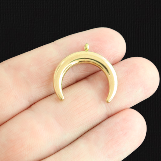 Crescent Moon Gold Stainless Steel Charm 2 Sided - SSP535