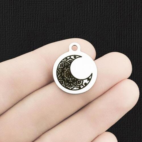 Crescent Moon Mandala Stainless Steel Charms - BFS001-6228