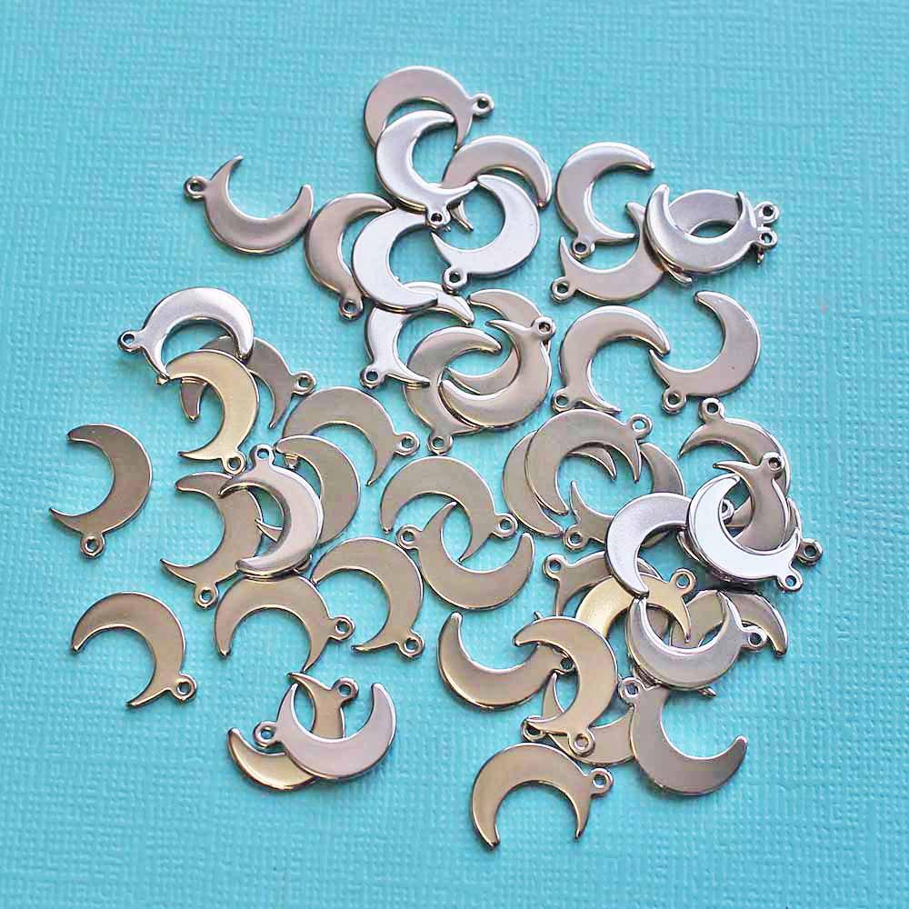 Crescent Moon Stamping Blanks - Stainless Steel - 15.5mm x 10.5mm - 10 Tags - MT288