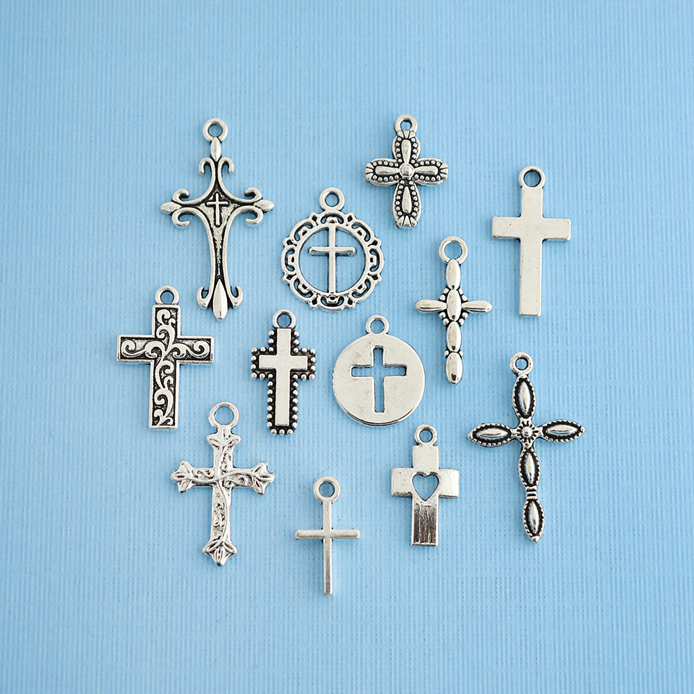 Collection de breloques croisées ton argent antique 12 breloques différentes - COL018