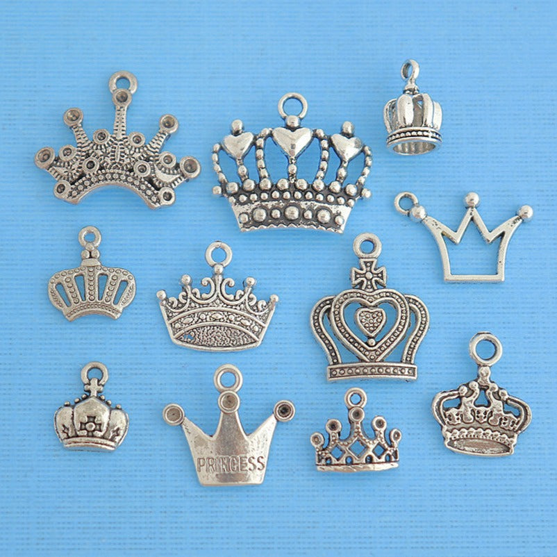 Collection de breloques couronne ton argent antique 11 breloques différentes - COL149