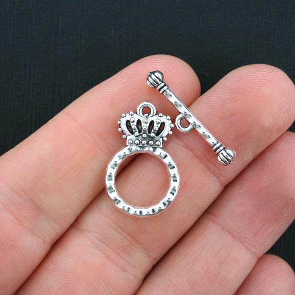 Crown Silver Tone Toggle Clasps 23mm x 15mm - 6 Sets 12 Pieces - SC3531