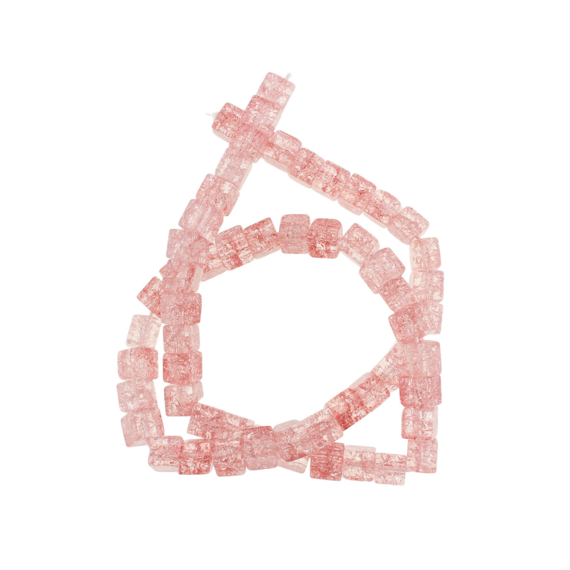 Cube Glass Beads 6mm - Light Red Crackle - 1 Strand 60 Beads - BD1530