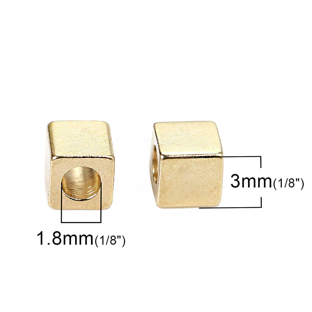 Perles Intercalaires Cube 3mm x 3mm - Laiton Doré - 50 Perles - GC728