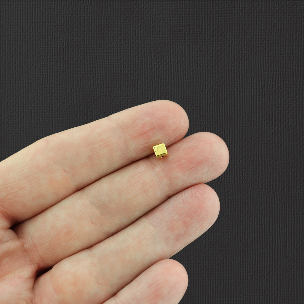 Cube Spacer Beads 4mm x 4mm - Antique Gold Tone - 50 Beads - GC844