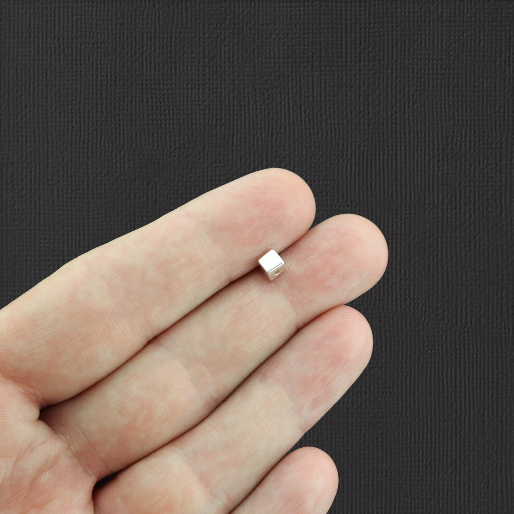 Cube Spacer Beads 4mm x 4mm - Silver Tone - 50 Beads - SC3075