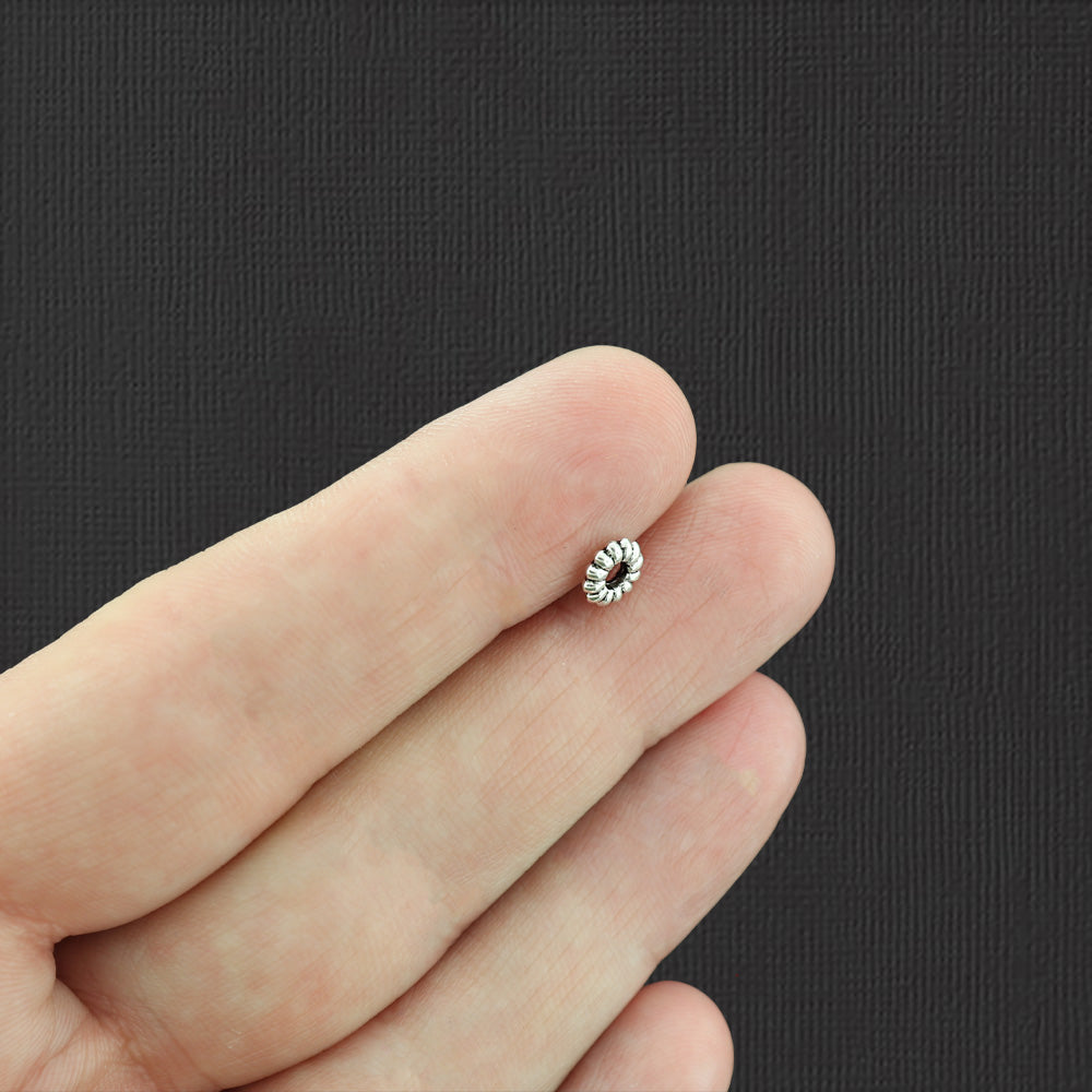 Daisy Spacer Beads 6.5mm - Antique Silver Tone - 50 Beads - SC5104