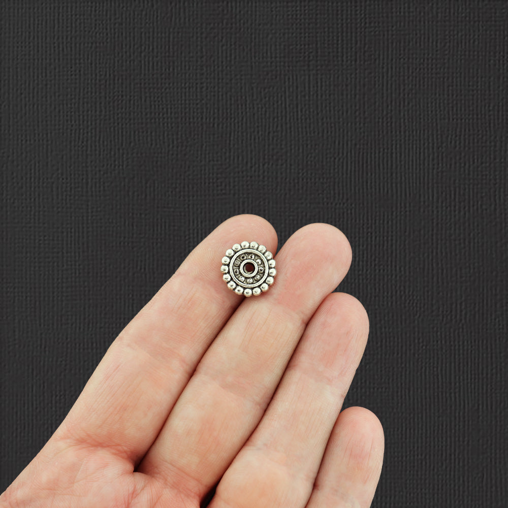 Daisy Spacer Metal Beads 13mm x 2mm - Antique Silver Tone - 25 Beads - SC8018