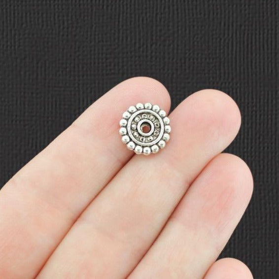 Daisy Spacer Metal Beads 13mm x 2mm - Antique Silver Tone - 25 Beads - SC8018