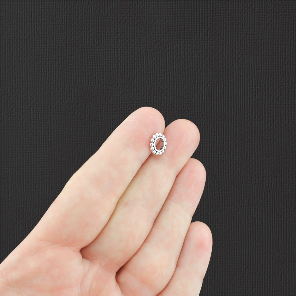 Daisy Spacer Metal Beads 9mm x 2mm - Antique Silver Tone - 50 Beads - SC8019