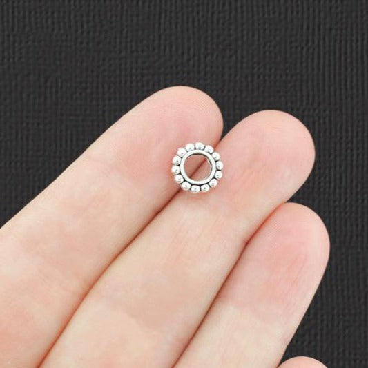Daisy Spacer Metal Beads 9mm x 2mm - Antique Silver Tone - 50 Beads - SC8019