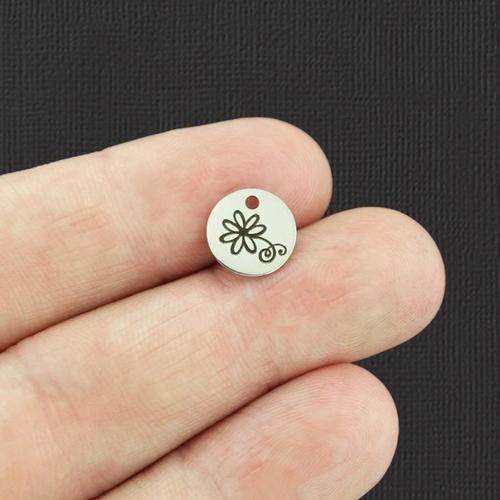 Charms Ronds 10mm Marguerite Acier Inoxydable - BFS005-5474