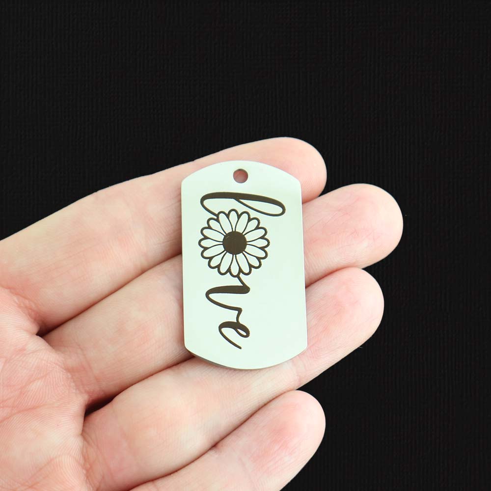 Daisy Stainless Steel Dog Tag Charms - Love - BFS024-7859