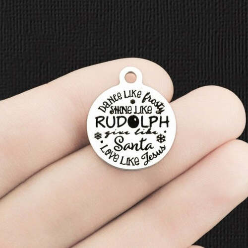 Dansez comme des breloques en acier inoxydable givré - Brille comme Rudolph, donne comme le Père Noël, aime comme Jésus - BFS001-6661