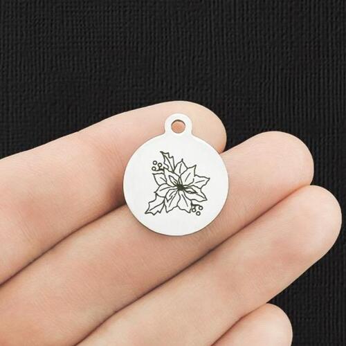 Breloques Poinsettia de Décembre en Acier Inoxydable - BFS001-5612