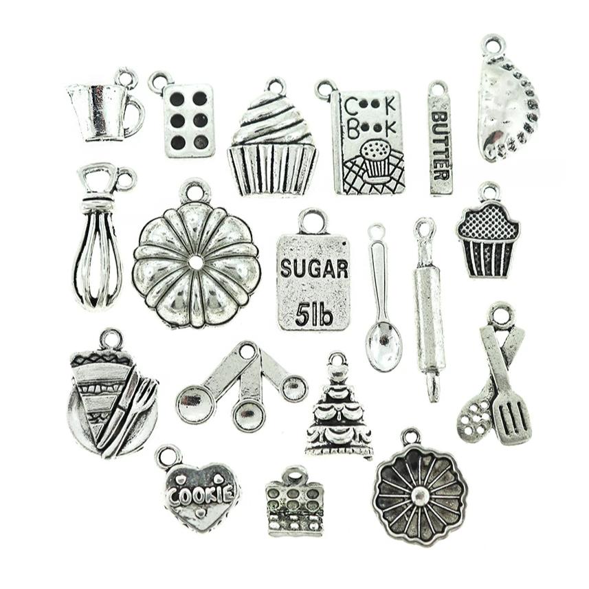 Deluxe Baking Charm Collection Antique Silver Tone 20 Different Charms - COL075