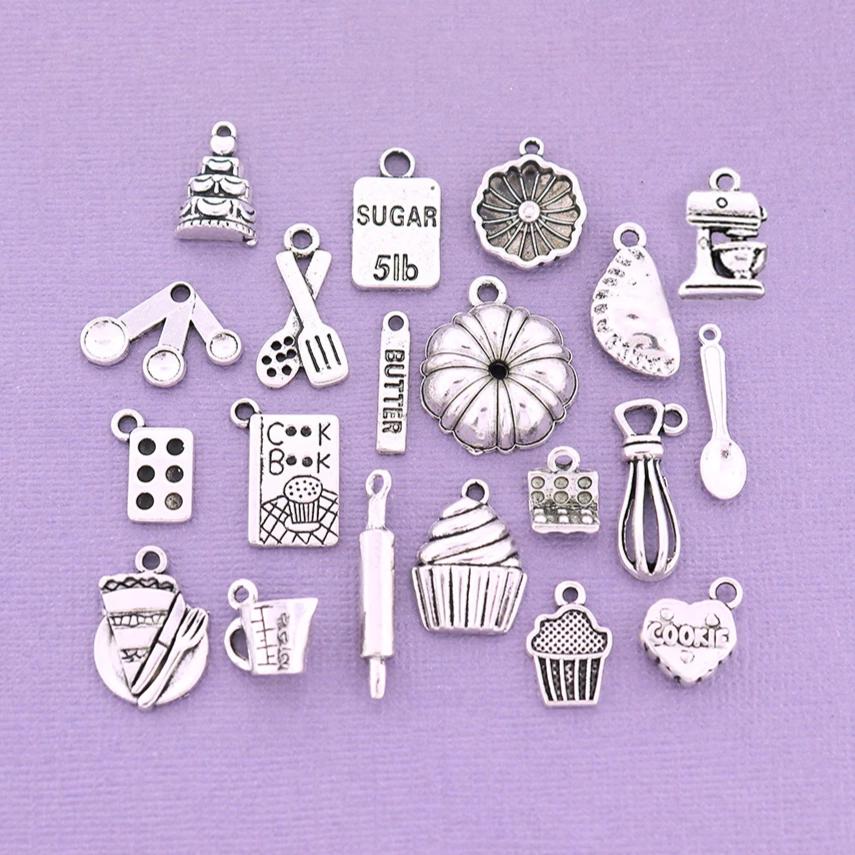 Deluxe Baking Charm Collection Antique Silver Tone 20 Different Charms - COL075