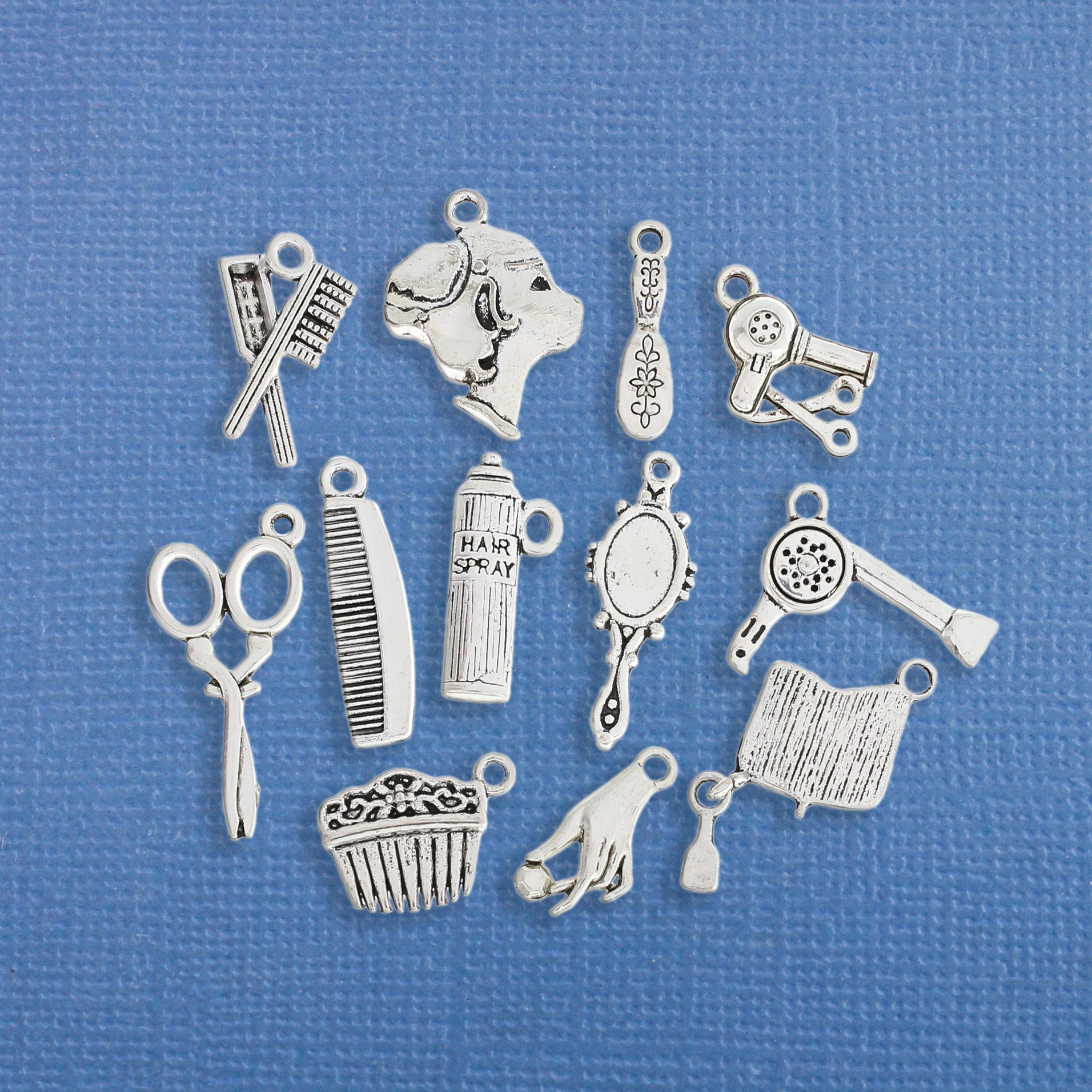Deluxe Hair Salon Charm Collection Ton argent antique 12 breloques différentes - COL203