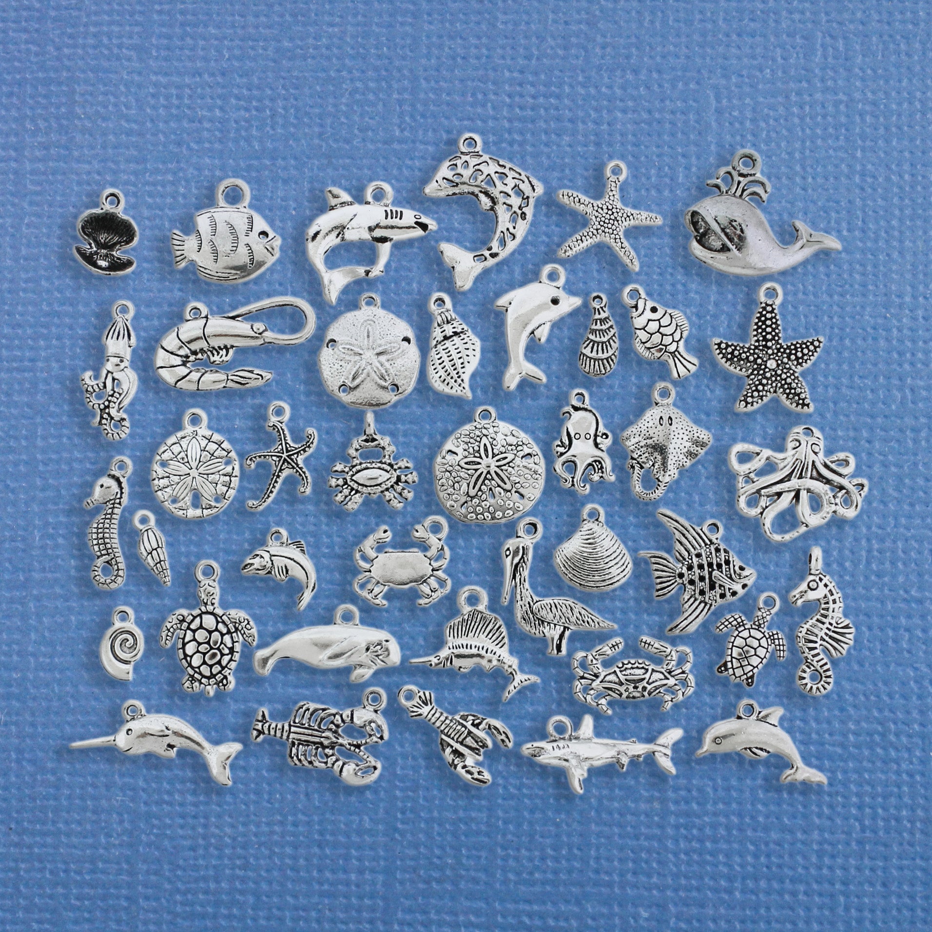 Deluxe Marine Charm Collection Antique Silver Tone 40 Different Charms - COL254