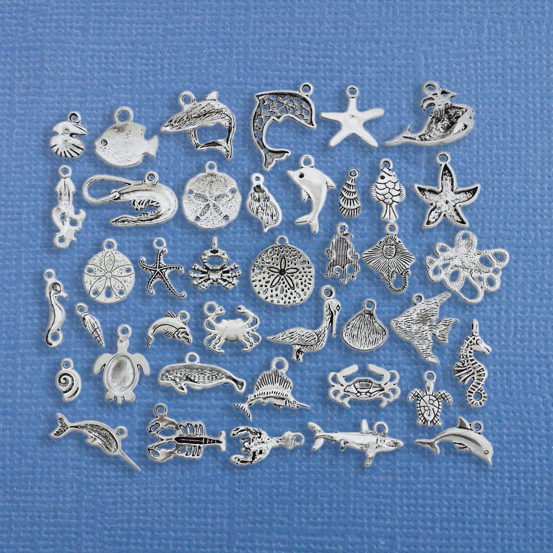 Deluxe Marine Charm Collection Antique Silver Tone 40 Different Charms - COL254