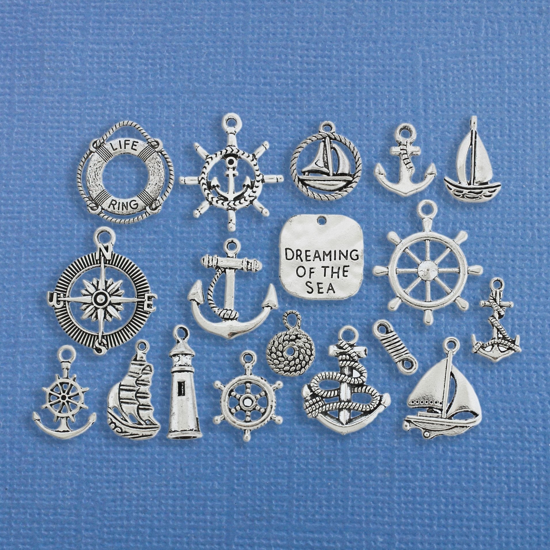 Deluxe Nautical Charm Collection Antique Silver Tone 18 Charms - COL250