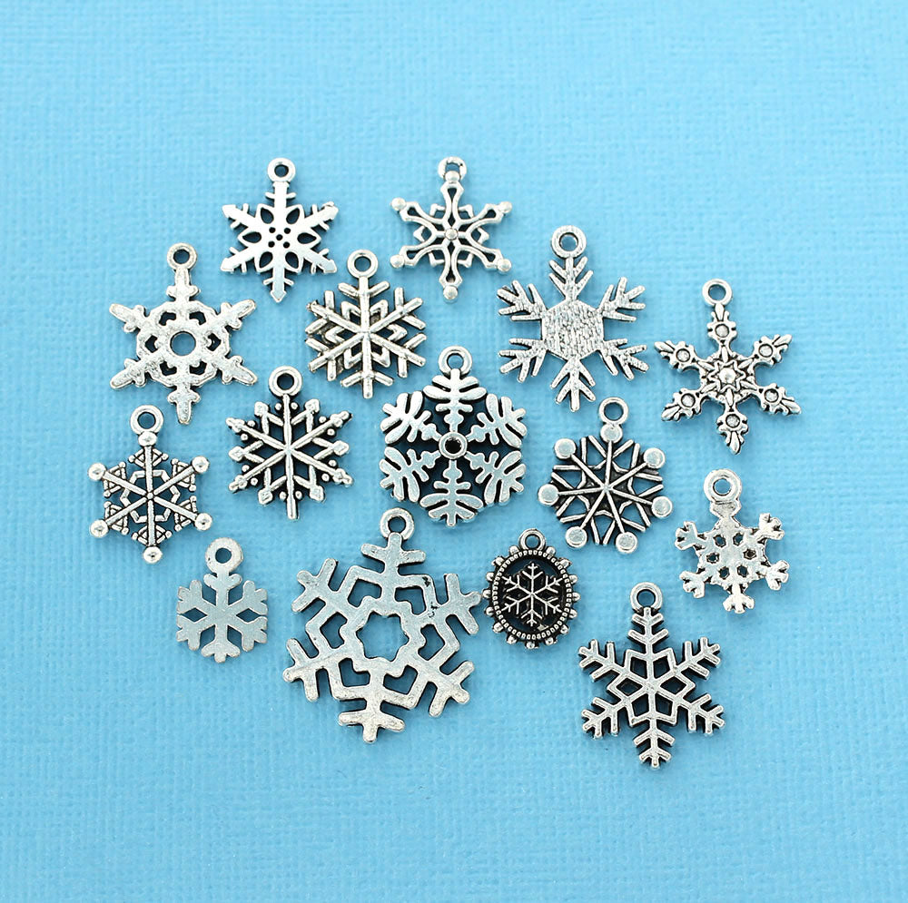 Deluxe Snowflake Charm Collection Ton argent antique 15 breloques différentes - COL078