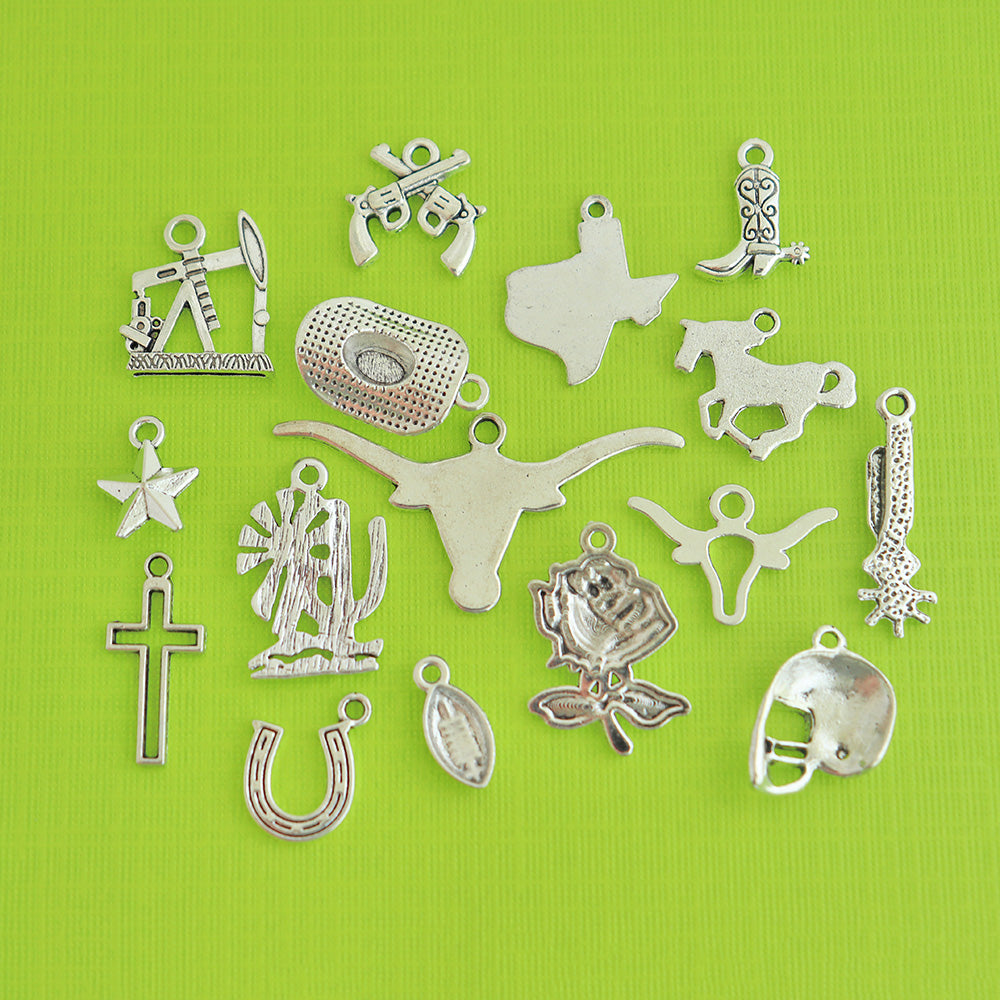 Deluxe Texas Charm Collection Antique Silver Tone 16 Charms - COL261